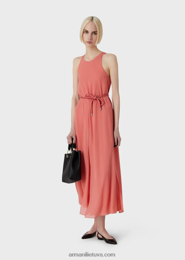 moterys rožinis Armani Krepono ilga suknelė be rankovių su skeltukais šonuose 02482X71