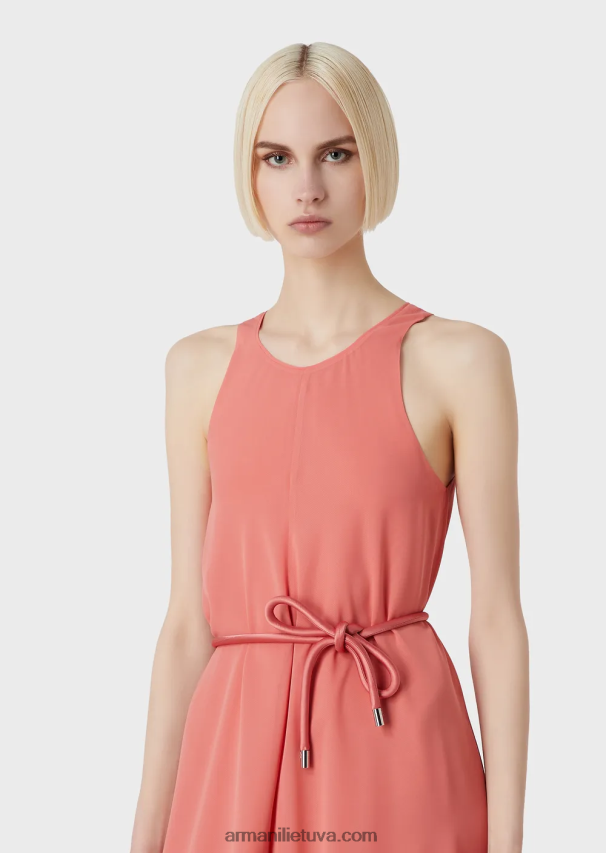 moterys rožinis Armani Krepono ilga suknelė be rankovių su skeltukais šonuose 02482X71