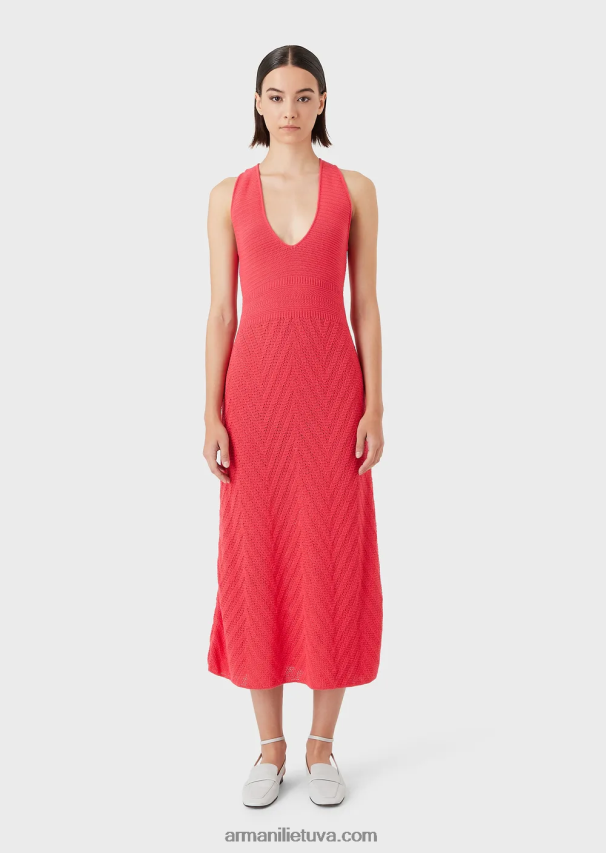 moterys rožinis Armani chevron motyvo megzta ilga suknelė 02482X112