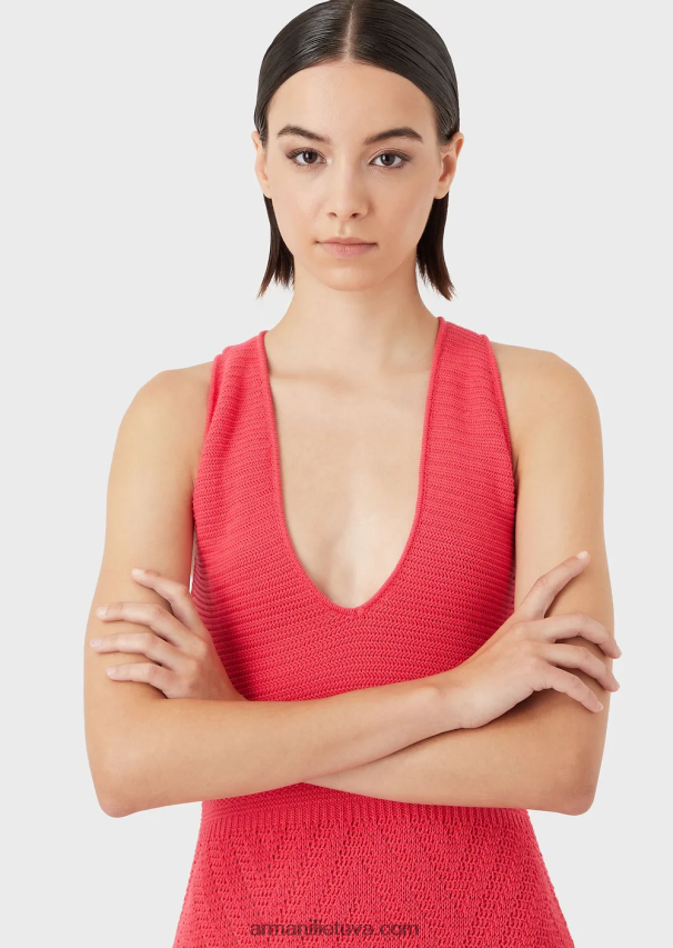 moterys rožinis Armani chevron motyvo megzta ilga suknelė 02482X112