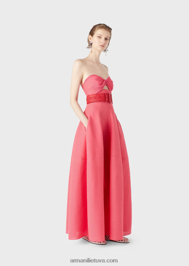 moterys rožinis Armani ilga suknelė iš rumbuoto barre audinio su miela iškirpte 02482X126
