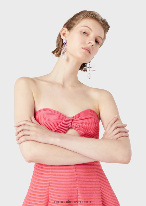 moterys rožinis Armani ilga suknelė iš rumbuoto barre audinio su miela iškirpte 02482X126