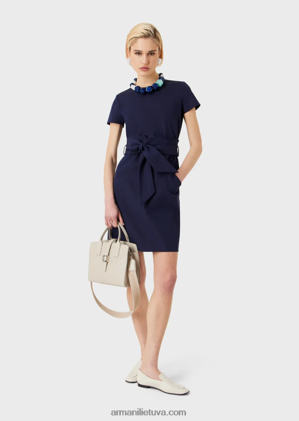 moterys tamsiai mėlyna Armani Dviejų dalių efekto suknelė iš tamprios mados medvilnės 02482X67