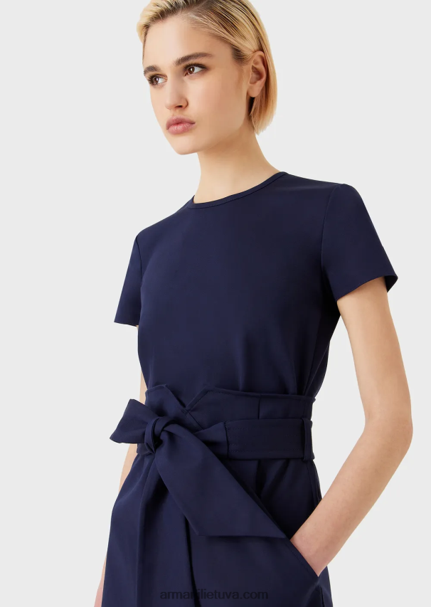 moterys tamsiai mėlyna Armani Dviejų dalių efekto suknelė iš tamprios mados medvilnės 02482X67