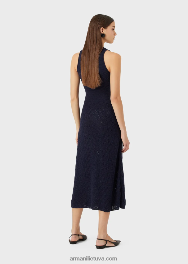 moterys tamsiai mėlyna Armani chevron motyvo megzta ilga suknelė 02482X111