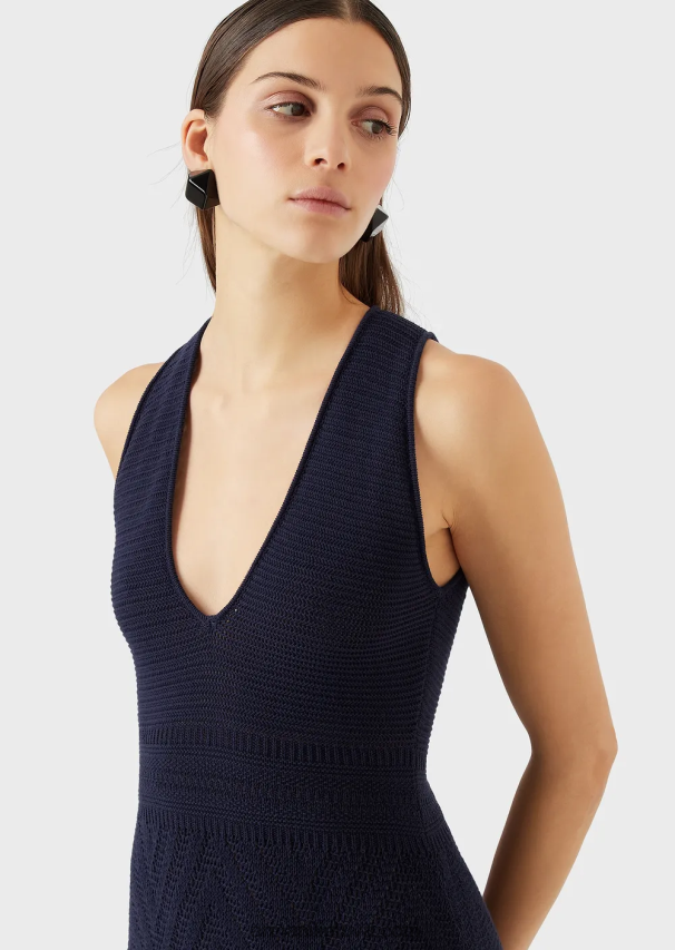 moterys tamsiai mėlyna Armani chevron motyvo megzta ilga suknelė 02482X111