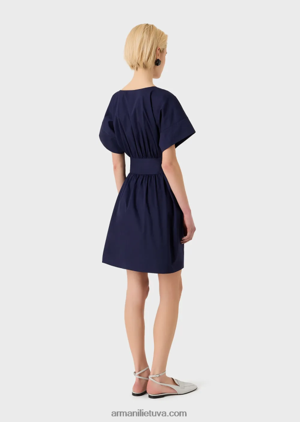 moterys tamsiai mėlyna Armani šlifuota medvilnė suknelė su varčia 02482X93