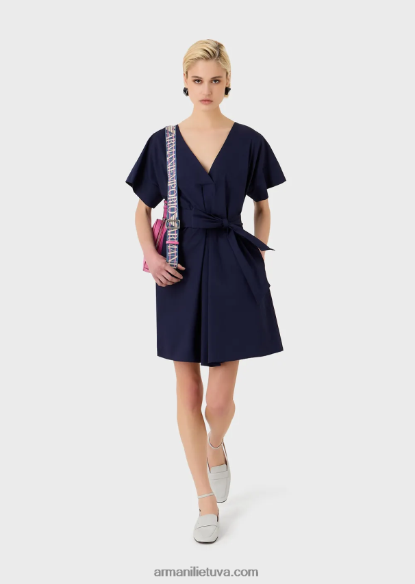 moterys tamsiai mėlyna Armani šlifuota medvilnė suknelė su varčia 02482X93