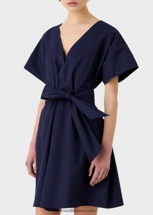 moterys tamsiai mėlyna Armani šlifuota medvilnė suknelė su varčia 02482X93