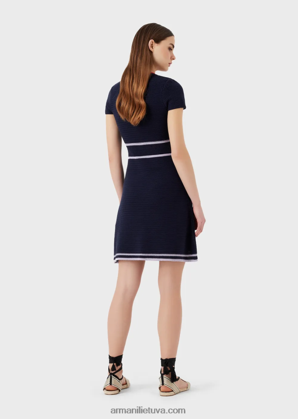 moterys tamsiai mėlyna Armani megzta milano dygsnio suknelė V formos iškirpte 02482X98