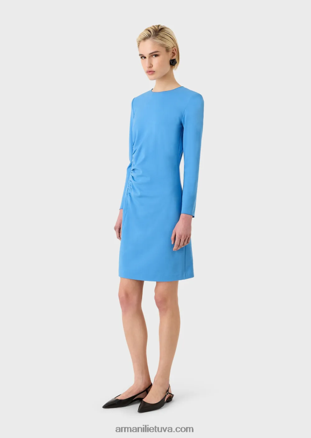 moterys žydros spalvos Armani Milano dygsnio suknelė su drapiruote 02482X107