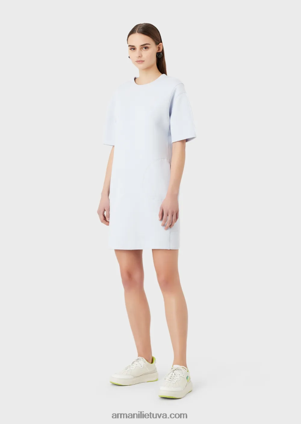 moterys žydros spalvos Armani dvigubo trikotažo marškinėlių suknelė 02482X102