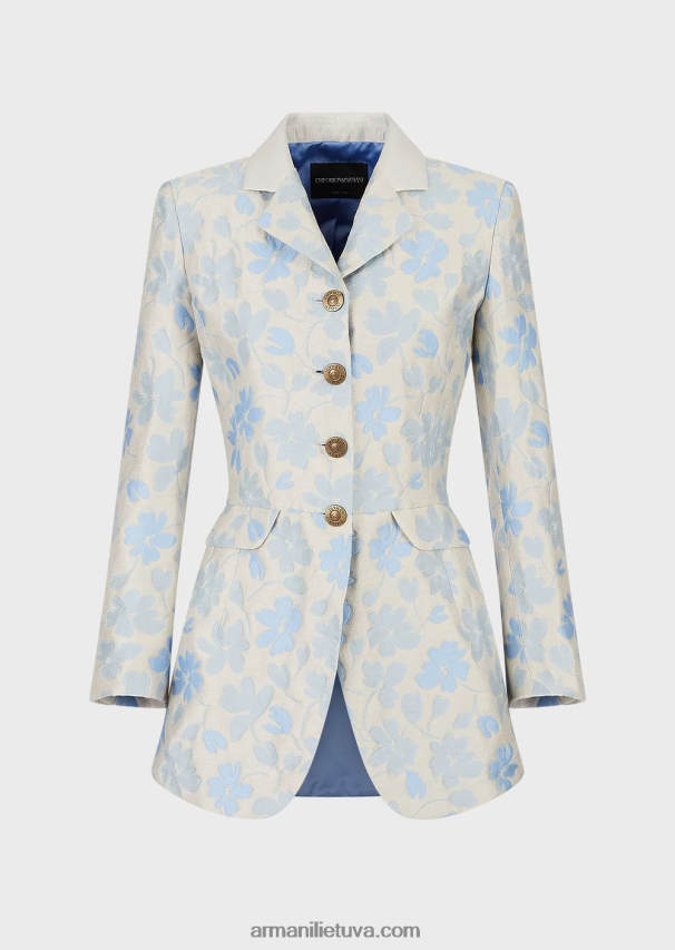 moterysArmani ilga platėjanti striukė su atlapais su gėlėmis žakardo lino mišiniu 02482X2742