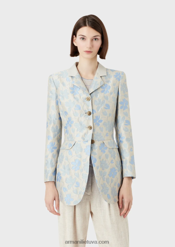 moterysArmani ilga platėjanti striukė su atlapais su gėlėmis žakardo lino mišiniu 02482X2742