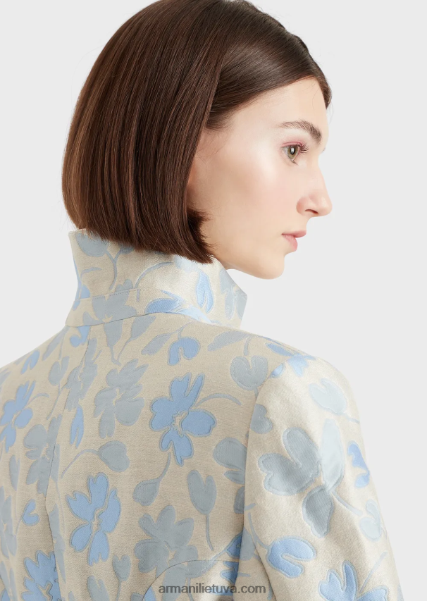 moterysArmani ilga platėjanti striukė su atlapais su gėlėmis žakardo lino mišiniu 02482X2742