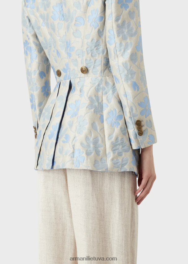 moterysArmani ilga platėjanti striukė su atlapais su gėlėmis žakardo lino mišiniu 02482X2742