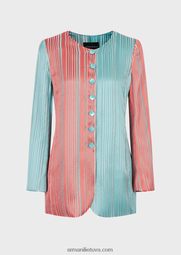 moterysArmani ilgas tulpių apvadu švarkas iš daugiadryžuotos organzos 02482X2743