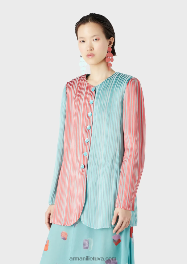 moterysArmani ilgas tulpių apvadu švarkas iš daugiadryžuotos organzos 02482X2743