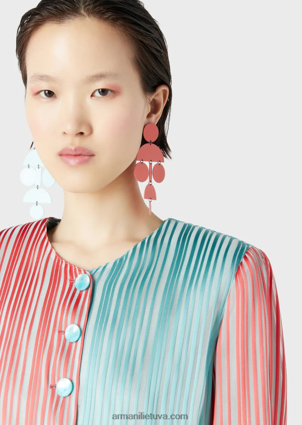 moterysArmani ilgas tulpių apvadu švarkas iš daugiadryžuotos organzos 02482X2743