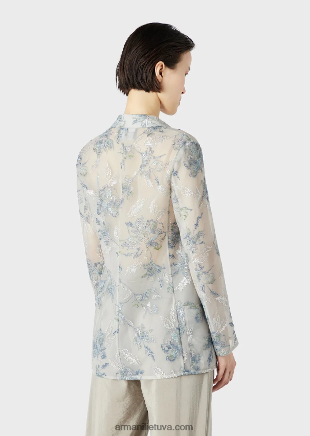moterysArmani tiulio vienaeilis švarkas su gėlių siuvinėjimais ir vaivorykštės blizgučiais 02482X61