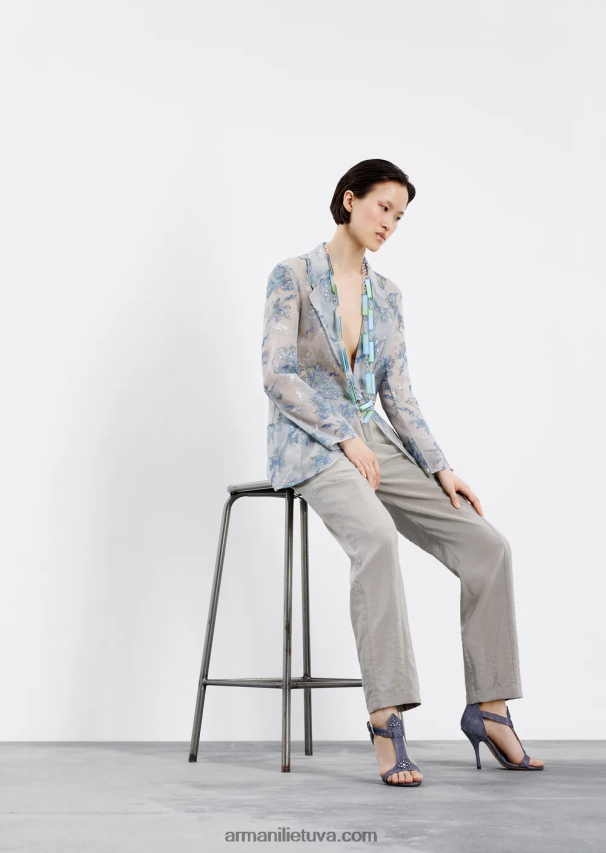 moterysArmani tiulio vienaeilis švarkas su gėlių siuvinėjimais ir vaivorykštės blizgučiais 02482X61