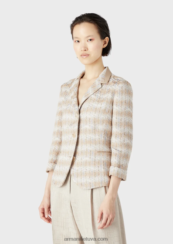 moterysArmani vienaeilis švarkas su 3/4 rankovėmis iš ševrono motyvo tvido 02482X50