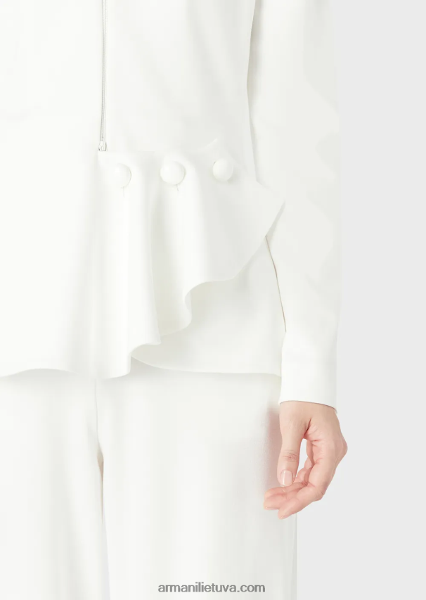 moterys baltas Armani Milano dygsnio audinio švarkas su užtrauktuku su raukiniais 02482X38