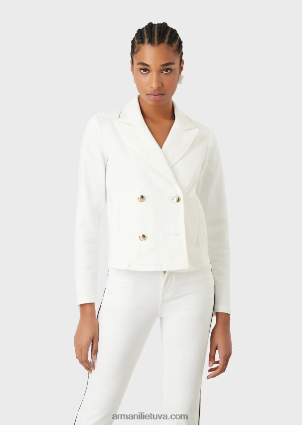moterys baltas Armani dvieilis striukė iš jaučio audinio su vamzdeliais 02482X44