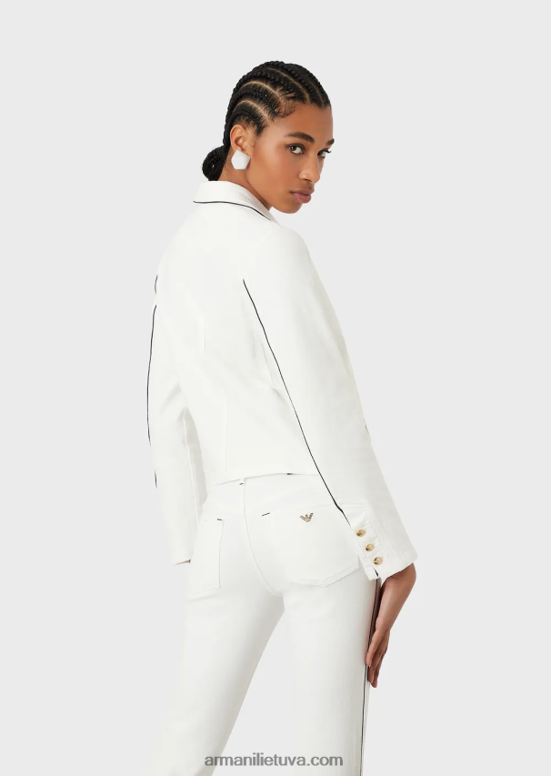 moterys baltas Armani dvieilis striukė iš jaučio audinio su vamzdeliais 02482X44