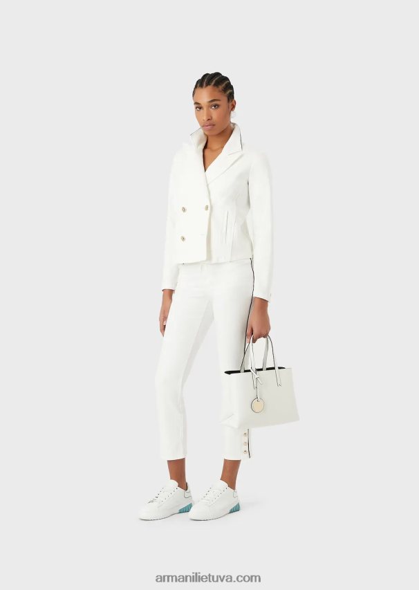 moterys baltas Armani dvieilis striukė iš jaučio audinio su vamzdeliais 02482X44