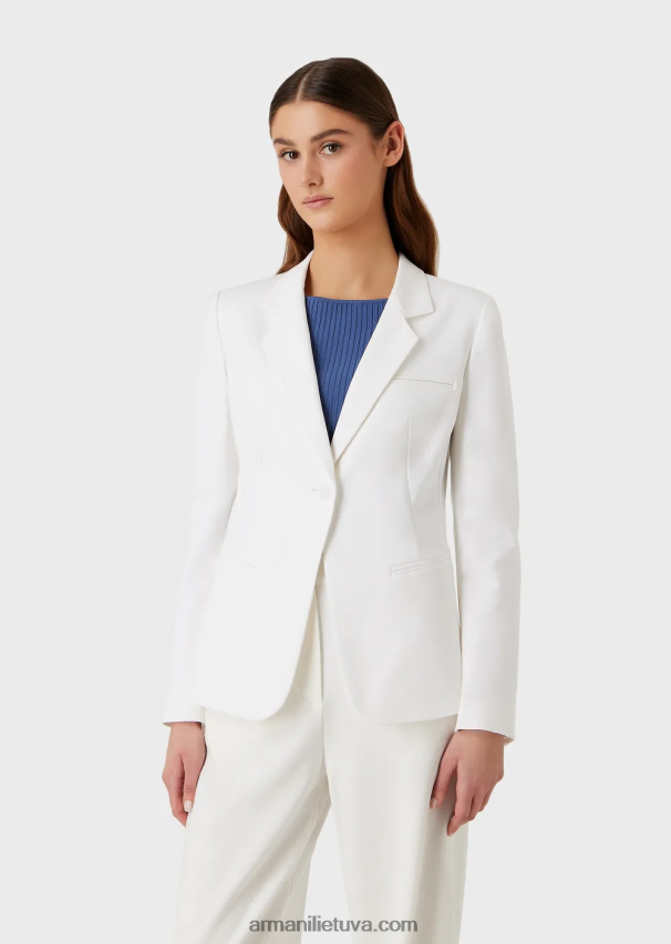 moterys baltas Armani vieneilis striukė iš tamprios mados medvilnės 02482X31