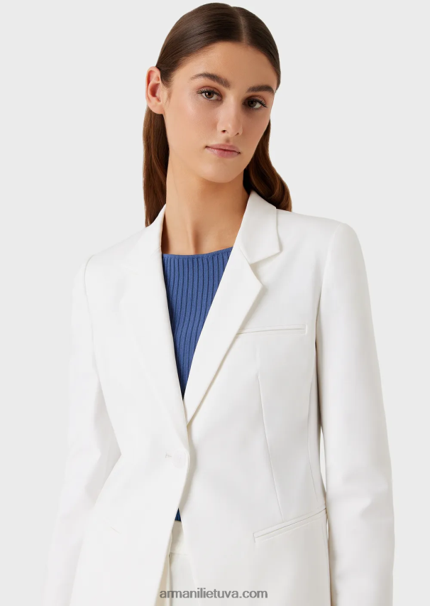 moterys baltas Armani vieneilis striukė iš tamprios mados medvilnės 02482X31