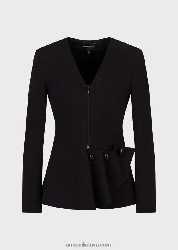 moterys juodas Armani Milano dygsnio audinio švarkas su užtrauktuku su raukiniais 02482X37