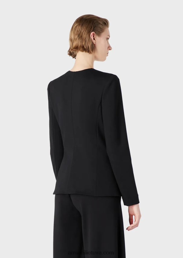 moterys juodas Armani Milano dygsnio audinio švarkas su užtrauktuku su raukiniais 02482X37