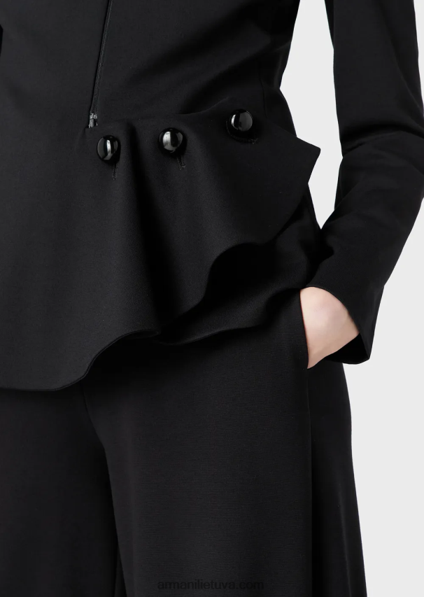 moterys juodas Armani Milano dygsnio audinio švarkas su užtrauktuku su raukiniais 02482X37