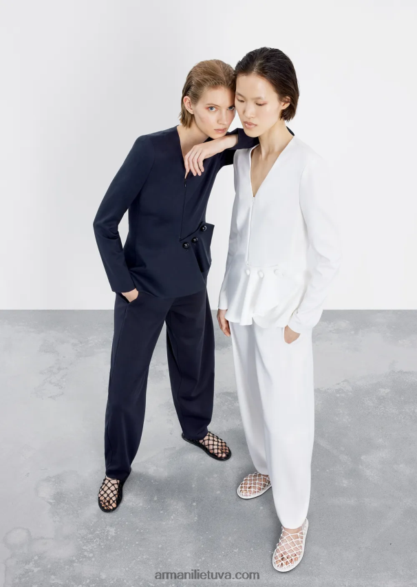 moterys juodas Armani Milano dygsnio audinio švarkas su užtrauktuku su raukiniais 02482X37