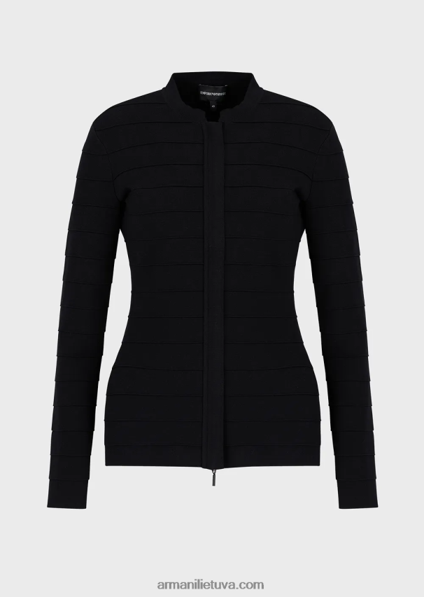 moterys juodas Armani dryžuoto efekto susiūto audinio striukė su užtrauktuku 02482X59