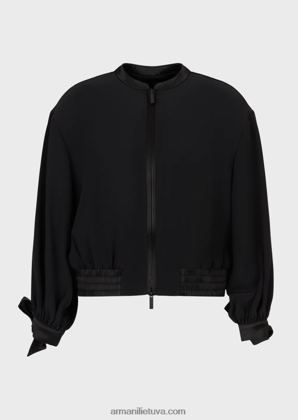 moterys juodas Armani techninė satino palaidinė su atlasinėmis detalėmis 02482X60