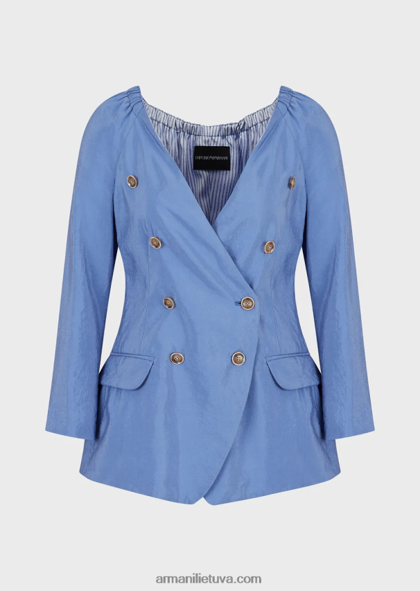 moterys mėlyna Armani dvieilis švarkas be atvartų iš išskalbto techninio šilko 02482X45