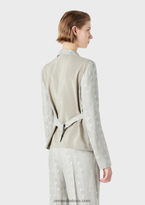 moterys pilka Armani vieneilis švarkas iš skysto vario ir lino mišinio žakardo su geometriniu raštu 02482X62