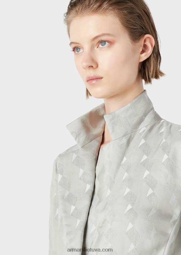 moterys pilka Armani vieneilis švarkas iš skysto vario ir lino mišinio žakardo su geometriniu raštu 02482X62