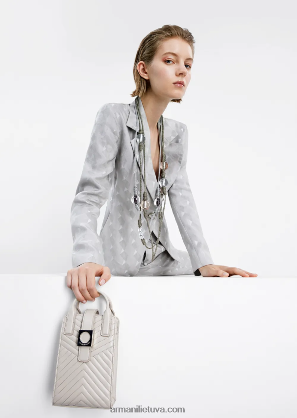 moterys pilka Armani vieneilis švarkas iš skysto vario ir lino mišinio žakardo su geometriniu raštu 02482X62