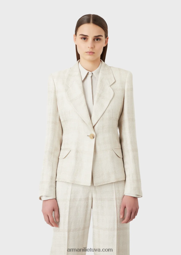 moterys pledas Armani Atlapo striukė Velso princo čekio lino mišinio 02482X29