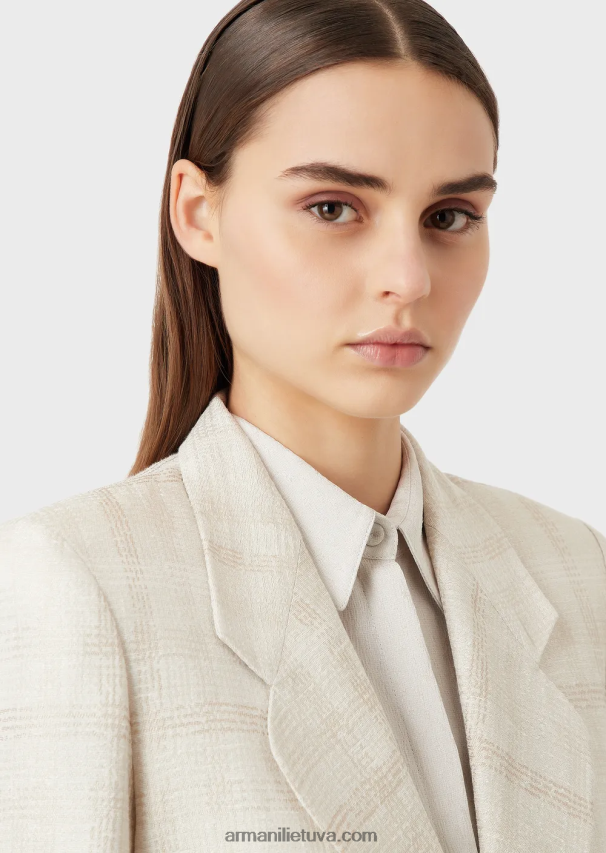moterys pledas Armani Atlapo striukė Velso princo čekio lino mišinio 02482X29