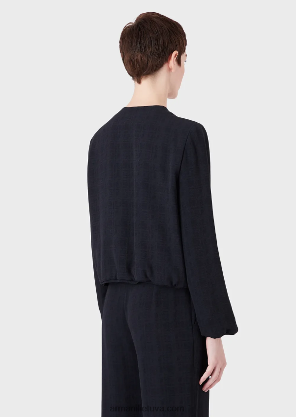 moterys tamsiai mėlyna Armani striukė su įtemptu kaklu su užtrauktuku iš gradiento languoto žakardo audinio 02482X58