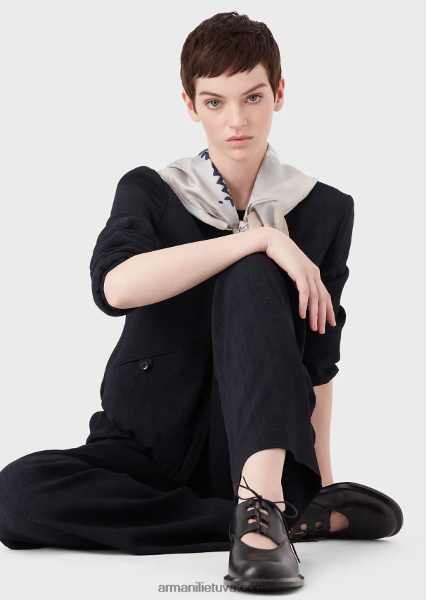 moterys tamsiai mėlyna Armani striukė su įtemptu kaklu su užtrauktuku iš gradiento languoto žakardo audinio 02482X58