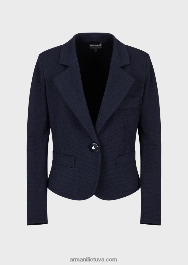 moterys tamsiai mėlyna Armani vieneilis džersio švarkas su 3d reljefiniu motyvu 02482X39