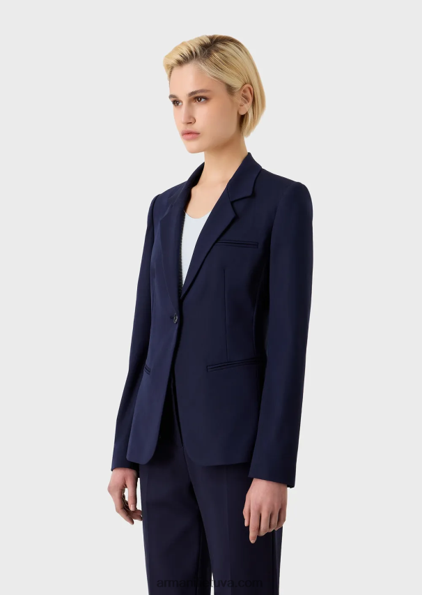 moterys tamsiai mėlyna Armani vieneilis striukė iš tamprios mados medvilnės 02482X30