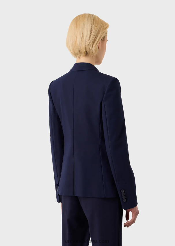 moterys tamsiai mėlyna Armani vieneilis striukė iš tamprios mados medvilnės 02482X30