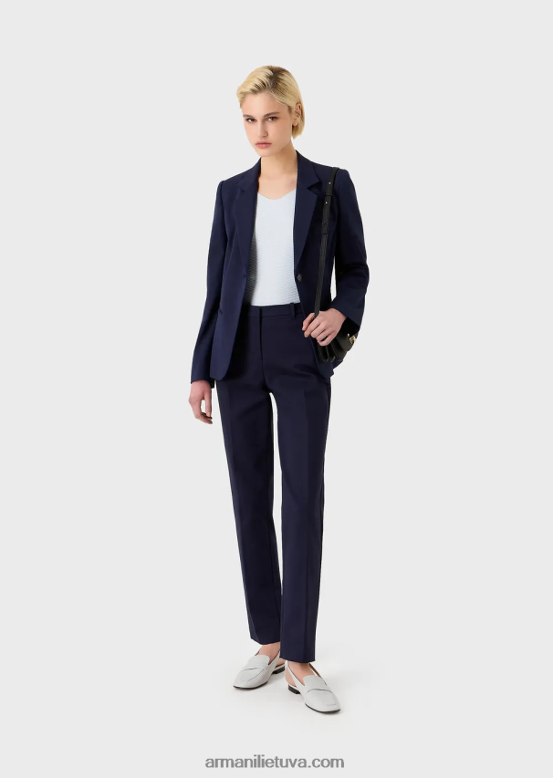 moterys tamsiai mėlyna Armani vieneilis striukė iš tamprios mados medvilnės 02482X30